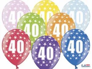 Partydeco gumový balónek ke 40. narozeninám, mix barev 30 cm/6 kusů mix 300 mm (SB14M-040-000-6)