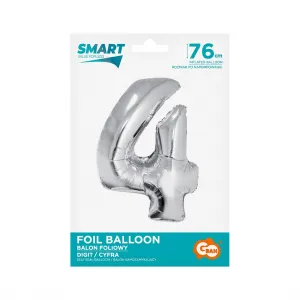 Stříbrný fóliový balónek Godan Smart číslo 4 76 cm (CH-SSR4)