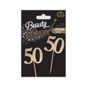 Godan 50. narozeniny B&C dekorace na dort - zlatá, 6 ks. (QT-P50Z)