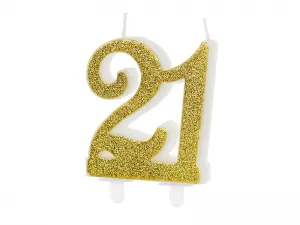 Narozeninová svíčka Partydeco číslo 21, zlatá, 7,5 cm (SCU5-21-019)
