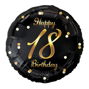 Fóliový balónek Godan Happy 18th Birthday, černý, zlatý potisk 18cal (FG-O18C)