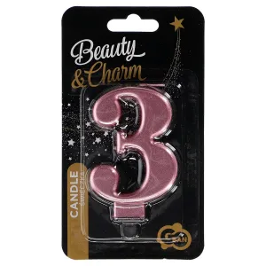 Narozeninová svíčka č. 3 růžová a zlatá 8 cm (PF-SCRZ3)