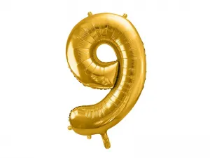 Balónek Partydeco s číslem 9, zlatá fólie, 86 cm, 34cal (FB1M-9-019)