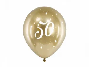 Partydeco Lesklý gumový balónek k 50. narozeninám zlatý 300 mm (CHB14-1-50-019-6)