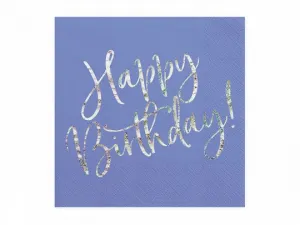 Papírové ubrousky Partydeco v tmavě modré barvě s holografickým nápisem Happy Birthday rozměry v rozloženém stavu cca 33 x 33 cm, rozměry ve složeném stavu cca 16,5 x 16,5 cm - tmavě modrá 333 mm x 333 mm (SP33-80-074)