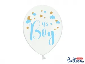 Partydeco gumový balónek s potiskem Its a Boy modrý/zlatý 30cm/6 ks pastelový 6 ks bílý 300mm (5902230764354)