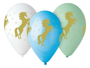 PREMIUM zlatý metalický jednorožec gumový balónek 5 ks mix 330 mm 13cal (GS120/ZJ)