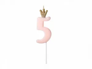 Partyydeco Narozeninová svíčka číslo 5, světle růžová, 9,5 cm (SCU6-5-081J)