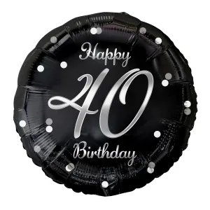 Fóliový balónek Godan Happy 40th Birthday, černý, 18cal stříbrný potisk (FG-O40C)