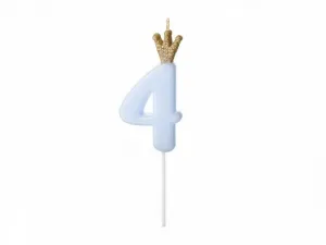 Narozeninová svíčka Partyydeco číslo 4, světle modrá, 9,5 cm (SCU6-4-001J)