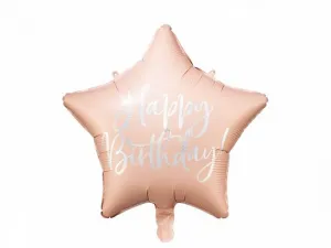 Fóliový balónek Partydeco Happy Birthday, 40 cm, světle pudrově růžový, 15,5 palce (FB93-081PJ)