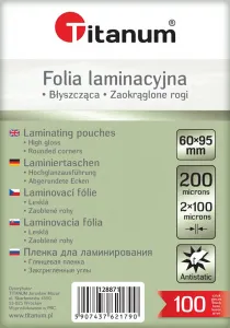 Titanová laminovací fólie - transparentní 100mic. 60 mm x 95 mm