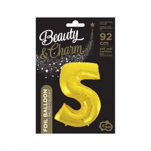 fóliový balónek číslo 5 zlatý 85 cm