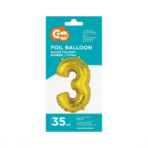 Zlatý fóliový balónek Godan číslo 3 35 cm (FG-C35Z3)
