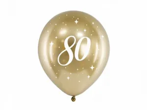 Partydeco Lesklý gumový balónek k 80. narozeninám zlatý 300 mm (CHB14-1-80-019-6)
