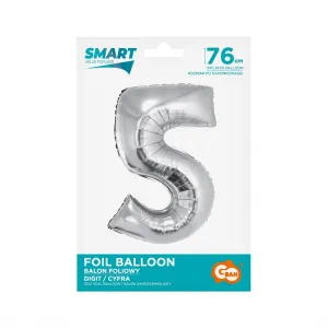 Stříbrný fóliový balónek Godan Smart číslo 5 76 cm (CH-SSR5)
