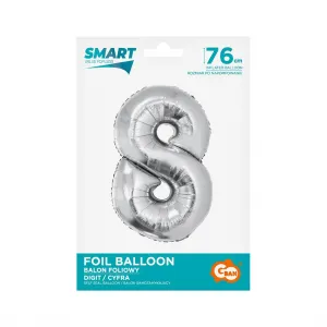 Stříbrný fóliový balónek Godan Smart číslo 8 76 cm (CH-SSR8)
