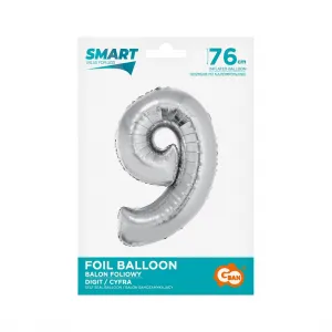 Stříbrný fóliový balónek Godan Smart číslo 9 76 cm (CH-SSR9)