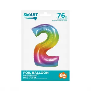 Fóliový balónek Godan Smart číslo 2 duhový 76 cm (CH-STC2)