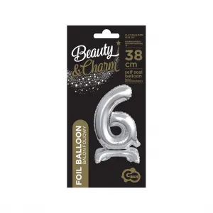 Fóliový balónek Godan číslo 6 stojící 38 cm, stříbrný (BC-ATS6)