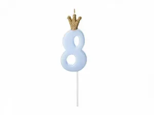 Narozeninová svíčka Partyydeco číslo 8, světle modrá, 9,5 cm (SCU6-8-001J)