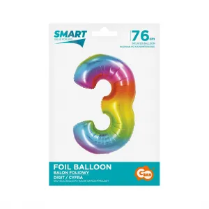 Fóliový balónek Godan Smart number 3 rainbow 76cm (CH-STC3)