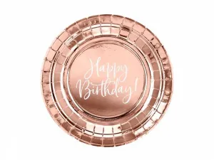 Jednorázový talíř Partydeco Happy Birthday!, růžovo-zlatý, průměr 180 mm, 6 ks (TPP75-019R)