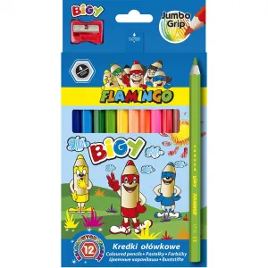 Bigy Flamingo 12barevné šestihranné jumbo tužky s ořezávátkem