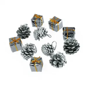 Arpex Vánoční ozdoby dárky a šišky 12ks stříbrné (BN6028SRE-7581)