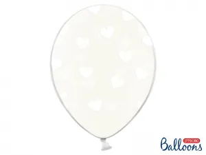 Partydeco gumový balónek transparentní se srdíčky 30 cm/6 ks (SB14C-228-099W-6)