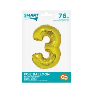 Balónek Godan Smart číslo 3 zlatá fólie 76 cm (CH-SZL3)