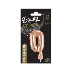 Růžový a zlatý 13 cm balónek Godan s číslem 0 (BC-5RZ0)