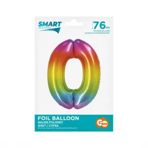 Fóliový balónek Godan Smart number 0 rainbow 76cm (CH-STC0)
