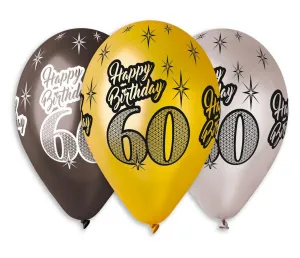 Premium Happy Birthday 60 metalický balónek 12`/6 ks
