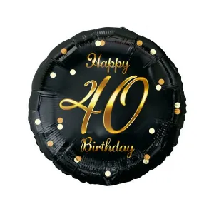 Fóliový balónek Godan Happy 40th Birthday, černý, zlatý potisk 18cal (FG-O40Z)