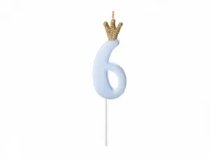 Narozeninová svíčka Partyydeco číslo 6, světle modrá, 9,5 cm (SCU6-6-001J)