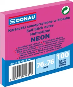 Donau Neonově růžové samolepicí bločky 100 ks 76 mm x 76 mm (7586011-16)