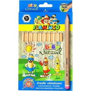Přírodní tužky Flamingo Jumbo 12 barev.
