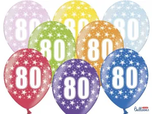 Partydeco gumový balónek k 80. narozeninám, mix barev 30 cm/6 kusů mix 300 mm (SB14M-080-000-6)