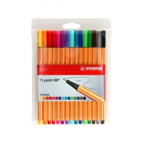 Inkoustové pero Stabilo, mix 0,4 mm, 15 barev (8815-4)