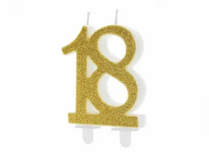 Narozeninová svíčka Partydeco číslo 18, zlatá, 7,5 cm (SCU5-18-019)
