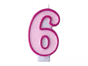 Narozeninová svíčka Partyydeco Number 6 v růžové barvě o velikosti 7 centimetrů (SCU1-6-006)
