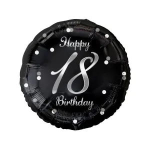 Fóliový balónek Godan Happy 18th Birthday, černý, 18cal stříbrný potisk (FG-O18S)