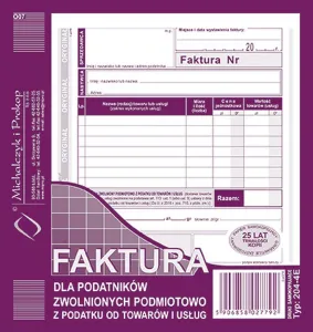 Ofsetový tisk Michalczyk i Prokop Faktura pro plátce osvobozené od DPH 2/3 A5 80k. (204-4E)