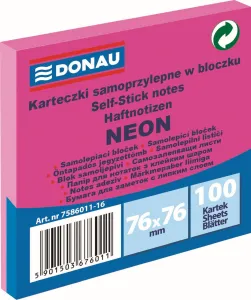 Donau Neonově růžové samolepicí bločky 100 ks 76 mm x 76 mm (7586011-16)