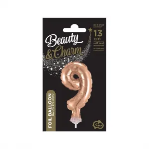 Růžový a zlatý 13 cm balónek Godan s číslem 9 (BC-5RZ9)