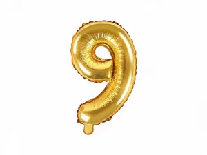 Fóliový balónek Partydeco číslo 9 zlatý 14cal (FB10M-9-019)