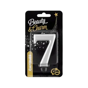 Narozeninová svíčka Godan číslo 7, stříbrná metalíza 8 cm (PF-SCS7)