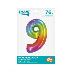 Fóliový balónek Godan Smart číslo 9 duhový 76 cm (CH-STC9)