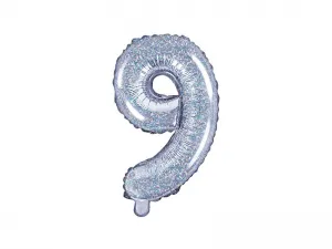Fóliový balónek Partydeco s číslem 9, 35 cm, holografický 14cal (FB10H-9-018)